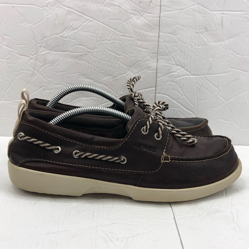 Crocs Boat Shoes Womens Size 9 Above Deck Brown Off White Loafer Croslite